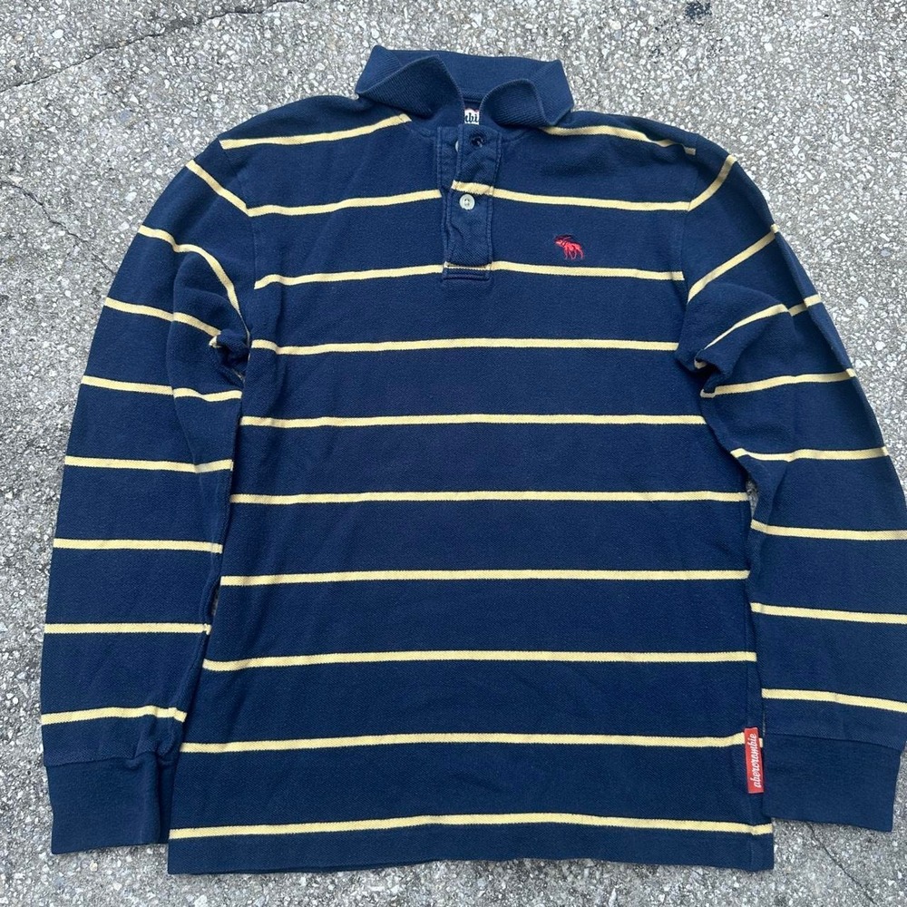 *SOLD* Kids Abercrombie & Fi blue horizontal striped long sleeve rugby Sz Yth L